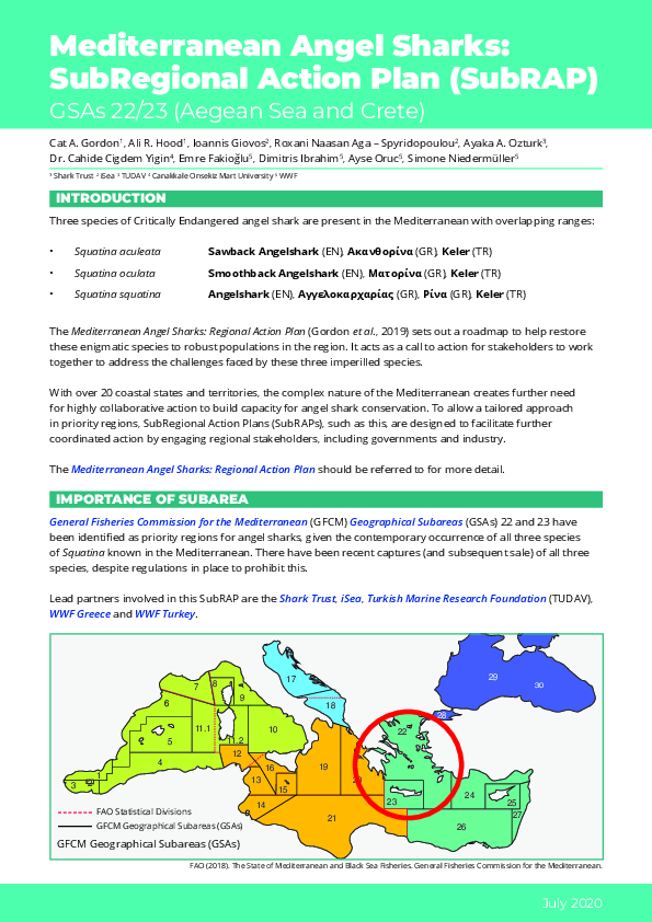 Mediterranean Angel Sharks: SubRegional Action Plan (SubRAP) GSAs 22/23. Aegean Sea and Crete