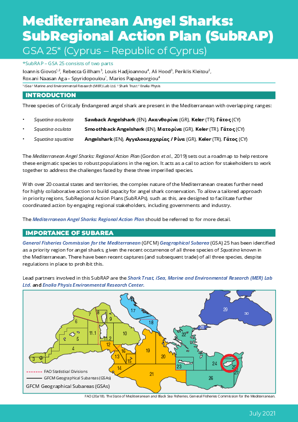 Mediterranean Angel Sharks: SubRegional Action Plan (SubRAP) GSA 25:Cyprus